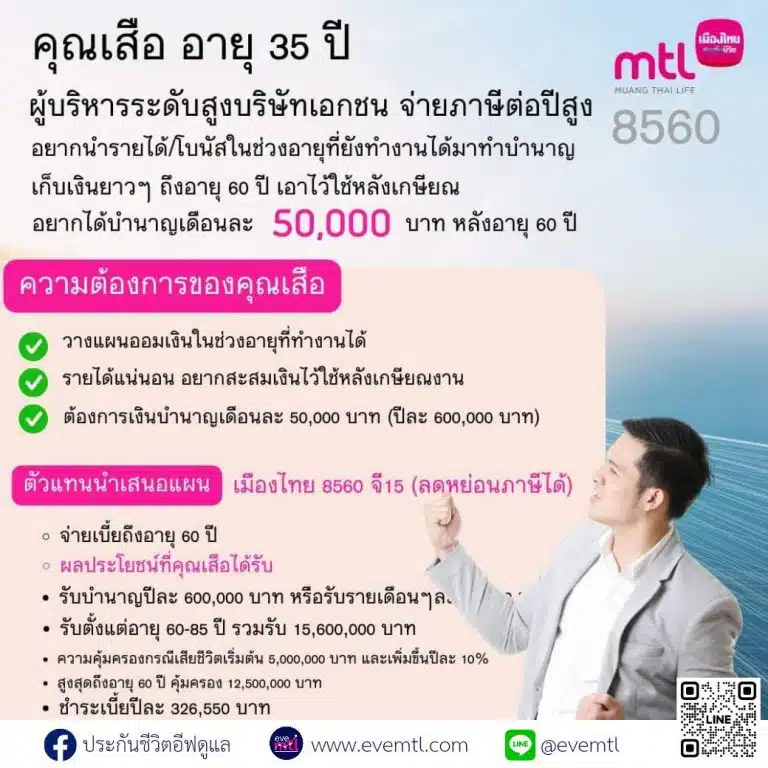 ประกันบำนาญ เมืองไทย 8560 จี 15